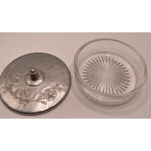 Vintage Glass Dish with  Hand Forge Everlast Metal Aluminum lid